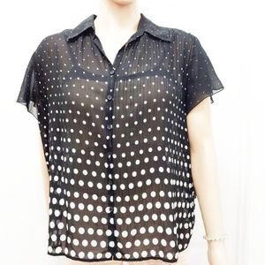 T25452 NY Collection Black Polka Dot White Top